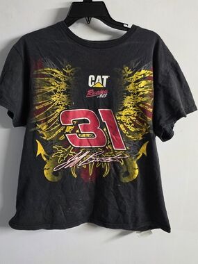 Vintage 2011 Jeff Burton #31 CAT Racing NASCAR T Shirt Black Size L Y2K